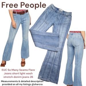 Free People So Many Seams Flare Jeans short light wash stretch denim jeans 26